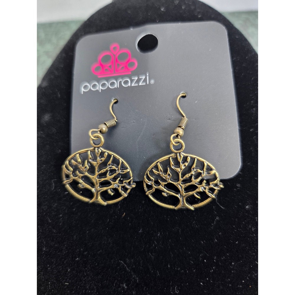 Paparazzi Tree of Life Drop Earrings Antiqued Brass Oval Cutout Boho Jewelry